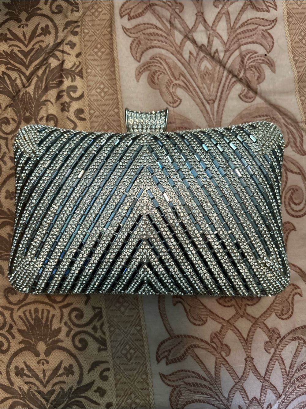Embellished Silver Crystal Evening Clutch